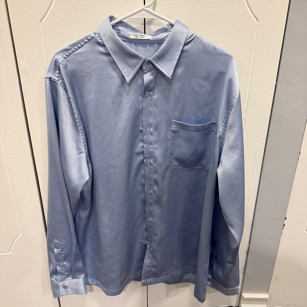 Coofandy Blue Striped Button Down Long Sleeve